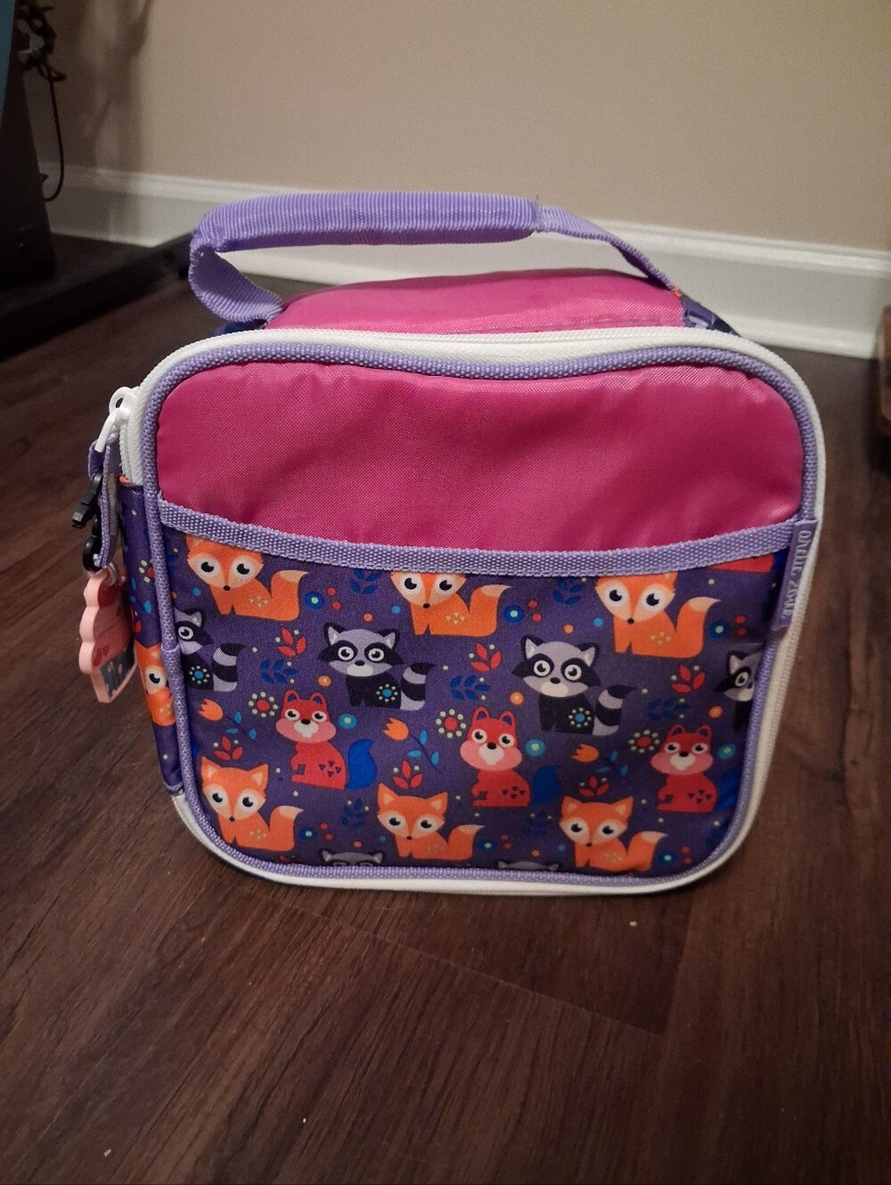 Kids Fox & Raccoon Print Lunch Bag - Pink & Purple